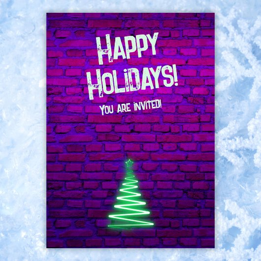 Custom Retro 80er Neon Pink Green Weihnachtsbaum Einladung