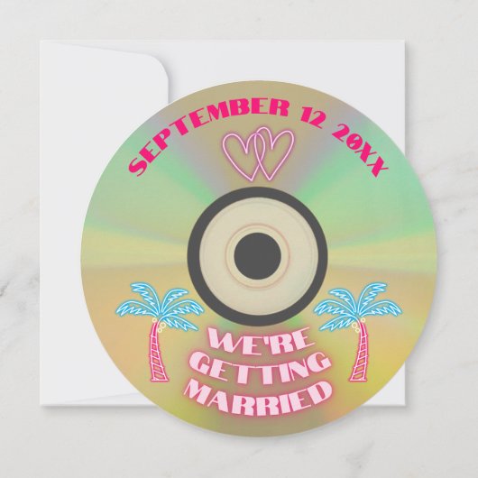 Custom Retro 80er Tropical Neon CD Save the Date Einladung (Rückseite)