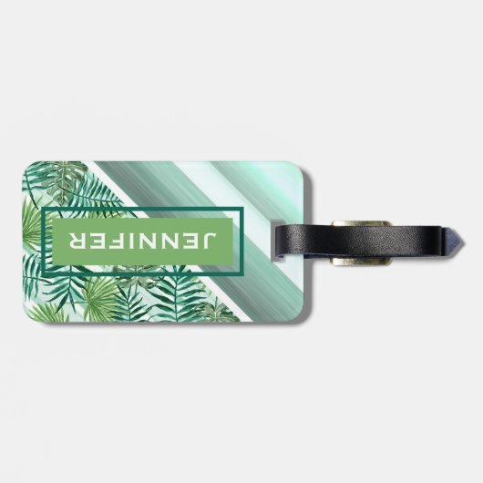 Custom Retro Angesagt Tropical Green Palm Leaftern Gepäckanhänger (Rückseite horizontal)
