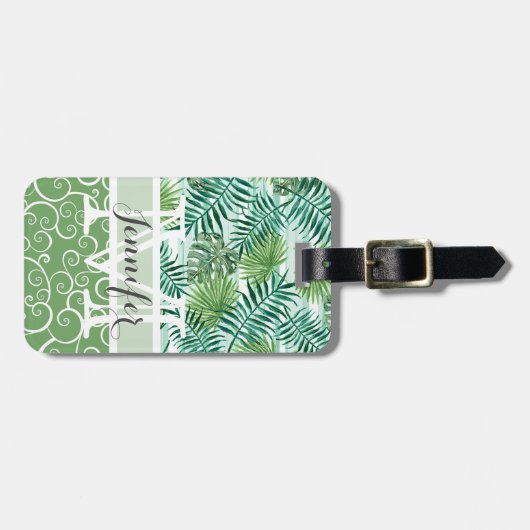 Custom Retro Angesagt Tropical Green Palm Leaftern Gepäckanhänger (Vorderseite horizontal)