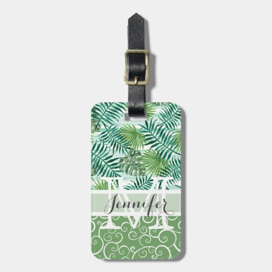 Custom Retro Angesagt Tropical Green Palm Leaftern Gepäckanhänger (Vorderseite vertikal)