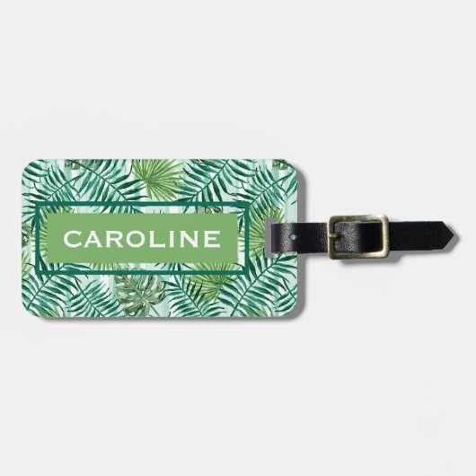 Custom Retro Angesagt Tropical Green Palm Leaftern Gepäckanhänger (Vorderseite horizontal)