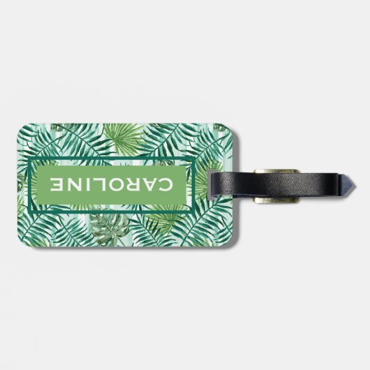 Custom Retro Angesagt Tropical Green Palm Leaftern Gepäckanhänger (Rückseite horizontal)