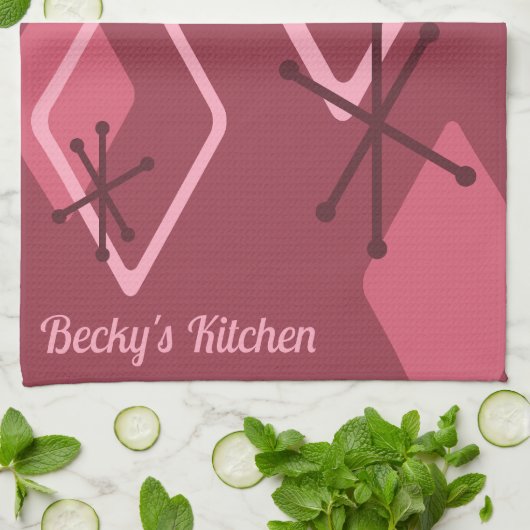 Custom Retro Atomdiamanten Red Geschirrtuch (Gefaltet)