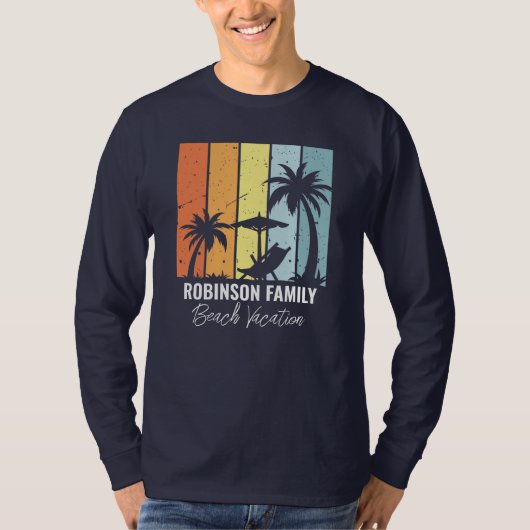 Custom Retro Beach Trip Navy Blue Long Sleeve T-Shirt (Vorderseite)