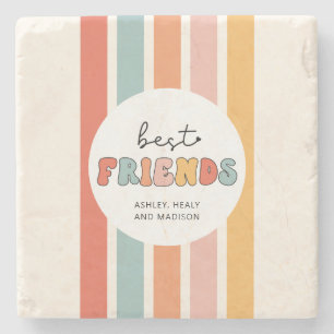 Custom Retro Best Friends Beste Freundinnen Niedli Steinuntersetzer