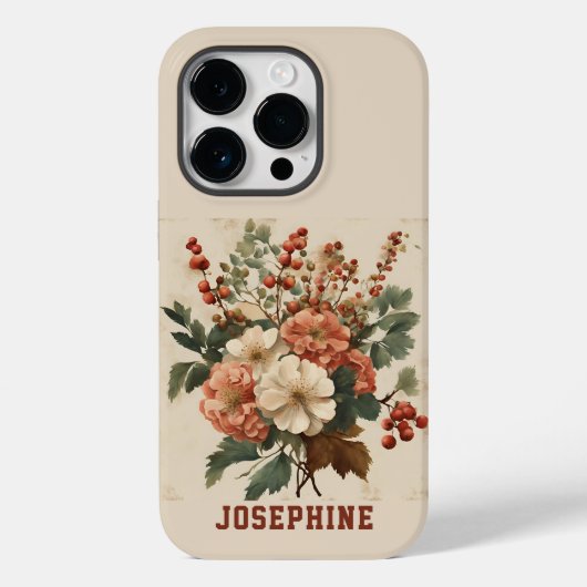 Custom Retro Blume Hawthorn iPhone 14 Tough Case (Rückseite)