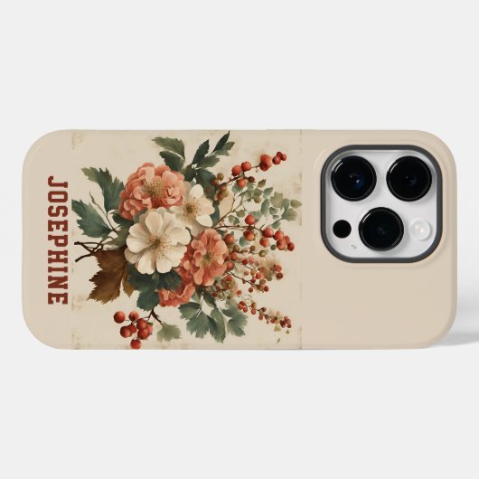 Custom Retro Blume Hawthorn iPhone 14 Tough Case (Rückseite (Horizontal))