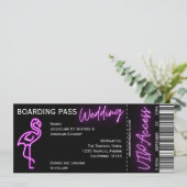 Custom Retro Boarding Pass Neon Flamingo Wedding Einladung (Stehend Vorderseite)