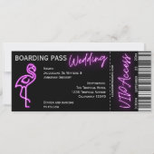 Custom Retro Boarding Pass Neon Flamingo Wedding Einladung (Vorderseite)
