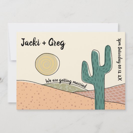 Custom Retro Boho Wüste Cactus Wedding Einladung (Vorderseite)