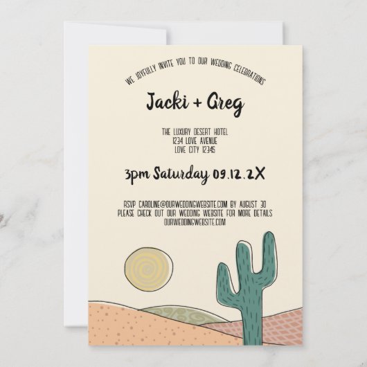 Custom Retro Boho Wüste Cactus Wedding Einladung (Rückseite)