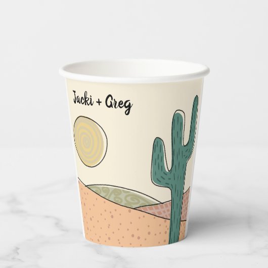 Custom Retro Boho Wüste Cactus Wedding Pappbecher (Rückseite)