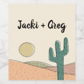 Custom Retro Boho Wüste Cactus Wedding Weinetikett (Einzelnes Label)