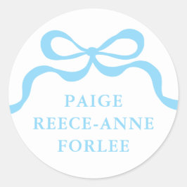 Custom Retro Boy Blue Bow Baby Birth Announcement  Runder Aufkleber