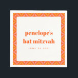 Custom Retro Bright Orange Border Bat Mitzvah Serviette<br><div class="desc">Custom Retro Bright Orange Border Bat Mitzvah Napkins</div>