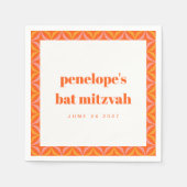 Custom Retro Bright Orange Border Bat Mitzvah Serviette (Vorderseite)