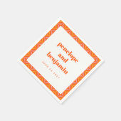 Custom Retro Bright Orange Border Wedding Names Serviette (Ecke)