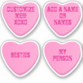 Custom Retro Candy Heart 4 Pink Vinyl Stickers Aufkleber (Vorderseite)
