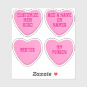 Custom Retro Candy Heart 4 Pink Vinyl Stickers Aufkleber (Blatt)