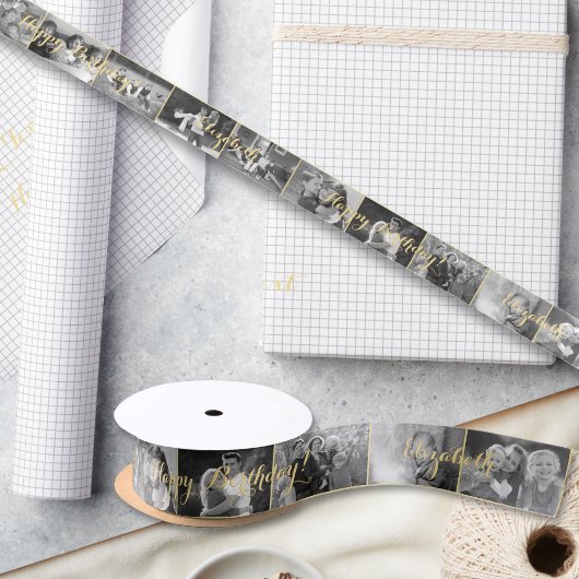 Custom Retro Cool Trendy Birthday Photo Gift Wrap Satinband