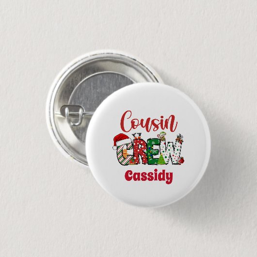 Custom Retro Cousin Crew Weihnachten Button (Vorne & Hinten)