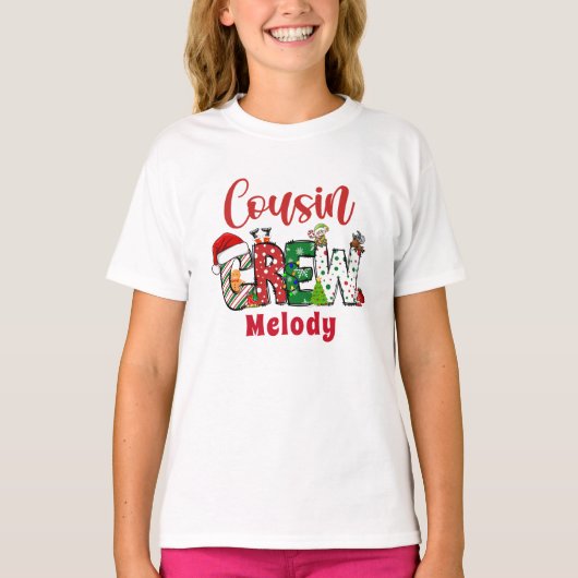 Custom Retro Cousin Crew Weihnachten Doodle T - Sh T-Shirt (Vorderseite)