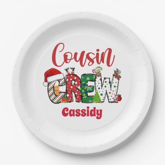 Custom Retro Cousin Crew Weihnachten Pappteller (Vorderseite)