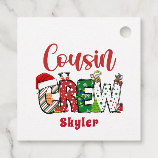 Custom Retro Cousin Crew Weihnachtsduodle Geschenkanhänger (Rückseite)