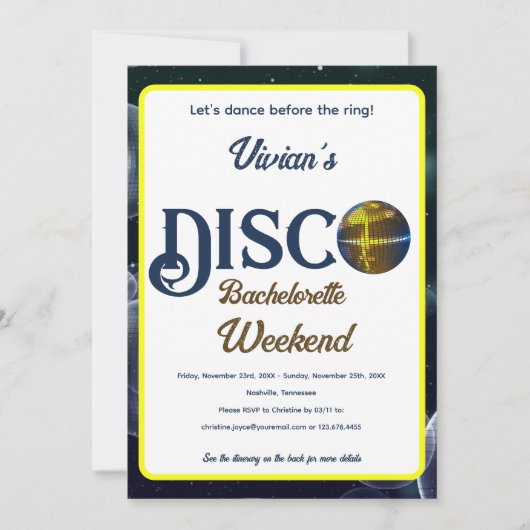 Custom Retro Disco Bacheloretto Einladung (Vorderseite)