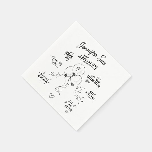 Custom Retro Doodle Modern Balloon Happy Birthday Serviette (Ecke)