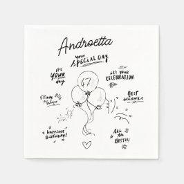 Custom Retro Doodle Modern Balloon Happy Birthday Serviette