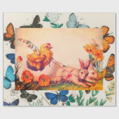 CUSTOM RETRO EASTER CARD W/ BUTTERFLIS GIFT WRAP GESCHENKPAPIER (Flach)