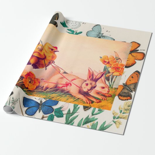 CUSTOM RETRO EASTER CARD W/ BUTTERFLIS GIFT WRAP GESCHENKPAPIER (Ungerollt)