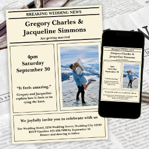 Custom Retro Elegante Newspaper Foto Quote Wedding Einladung