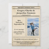 Custom Retro Elegante Newspaper Foto Quote Wedding Einladung (Vorderseite)
