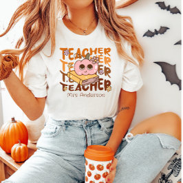 Custom Retro Fall Teacher - Halloween Pumpkin T-Shirt