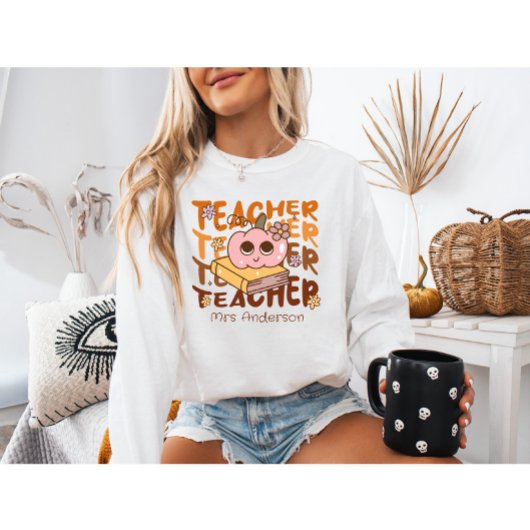 Custom Retro Fall Teacher-Pumpkin & Book Halloween Sweatshirt