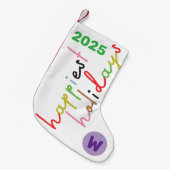 Custom Retro farbenfrohe glücklichste Ferien Kleiner Weihnachtsstrumpf (Vorderansicht (hängend))