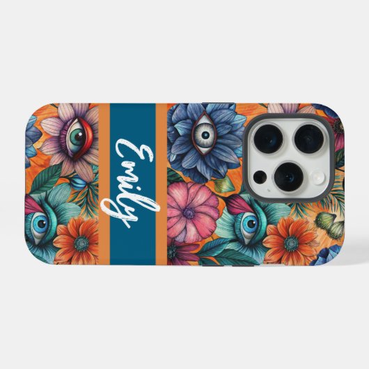 Custom Retro Floral Pattern iPhone Hülle (Rückseite (Horizontal))