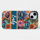 Custom Retro Floral Pattern iPhone Hülle (Rückseite (Horizontal))
