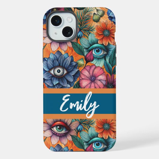 Custom Retro Floral Pattern iPhone Hülle (Rückseite)