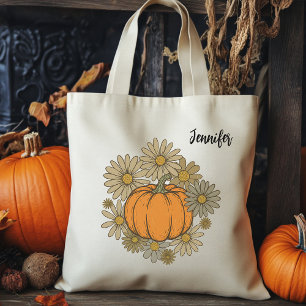 Custom Retro Floral Pumpkin Tote Beutel für Frauen Tragetasche