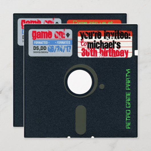 Custom Retro Game Birthday Invite Diskette 5.25 Einladung (Vorne/Hinten)