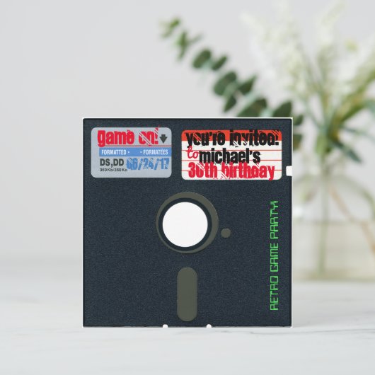 Custom Retro Game Birthday Invite Diskette 5.25 Einladung (Stehend Vorderseite)