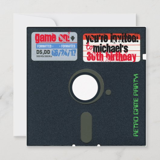 Custom Retro Game Birthday Invite Diskette 5.25 Einladung (Vorderseite)