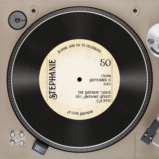 Custom Retro Gold Vinyl Record Music 50. Geburtsta Einladung