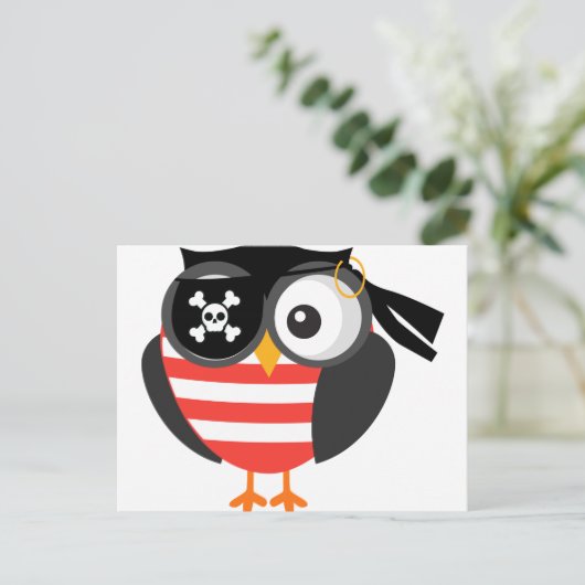 Custom Retro Halloween Pirate Owl Postkarte (Stehend Vorderseite)