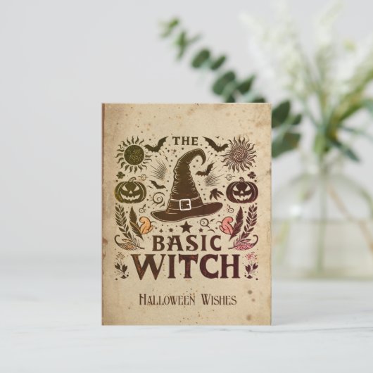 Custom Retro Hexenhut Zauberkern-Halloween Postkarte (Stehend Vorderseite)