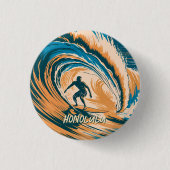 Custom Retro Honolulu Hawaii Surfer Ozean Button (Vorderseite)